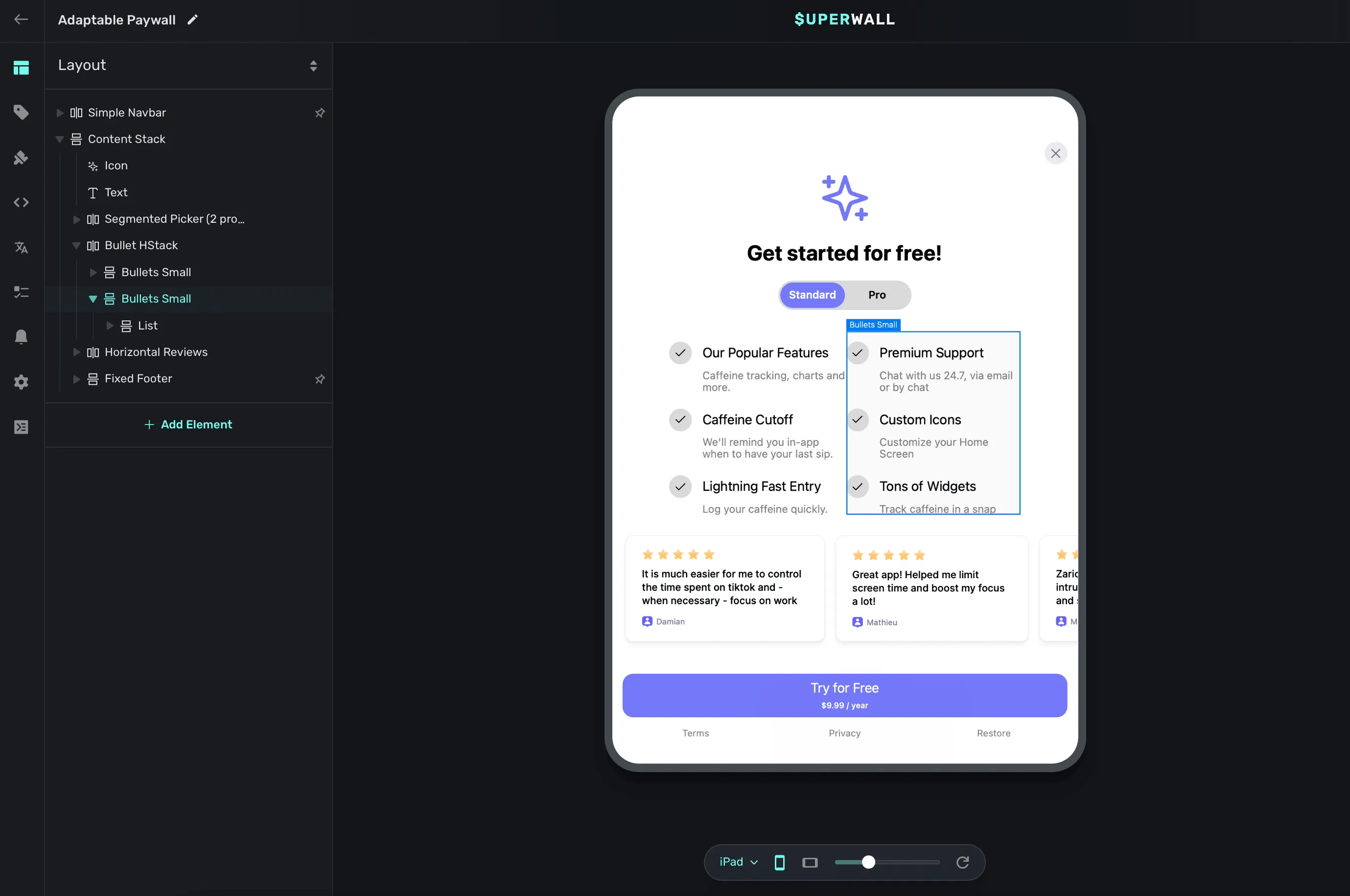 Expanded feature list on iPad