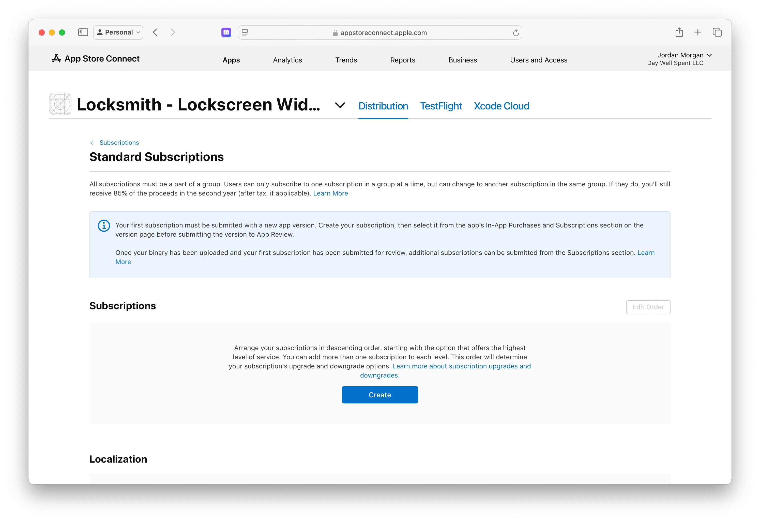 Creating a subscription within a subscription group